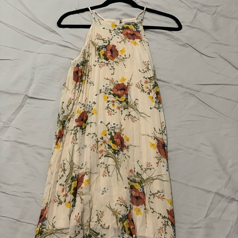 Pleated floral dress.